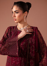 Murawwat By Lavish Premium Luxury Embroidered Chiffon 3 Piece Unstitched Suit LP25MLC D-01 ROSEWOOD WINE